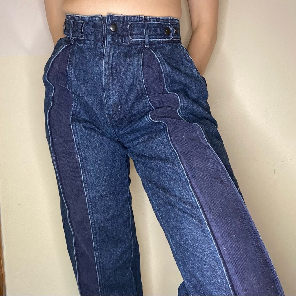 Rare unique vintage jeans with corduroy panels